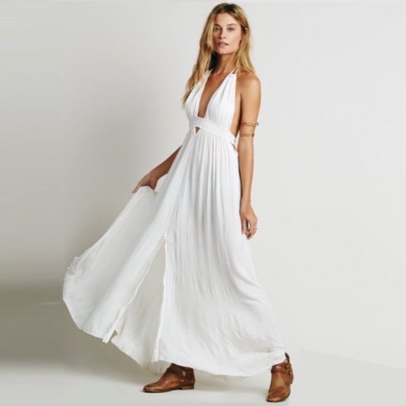 White Halter Maxi DRESS Look Into the Sun Ivory - Picture 2 of 6